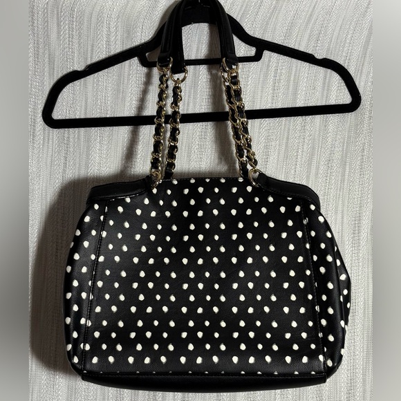 Betsey Johnson Black and White Polka Dot Bag with Red Bow - Picture 4 of 8